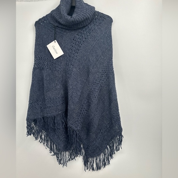 Cecico Blue Knit Wool Blend Turtleneck Poncho shawl S/M New - Picture 1 of 4